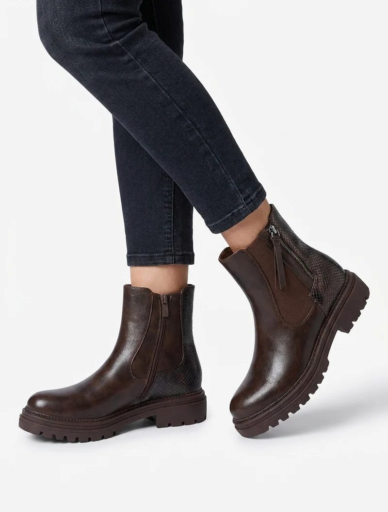 Bottines élastiquées à zip décoratif - Marron