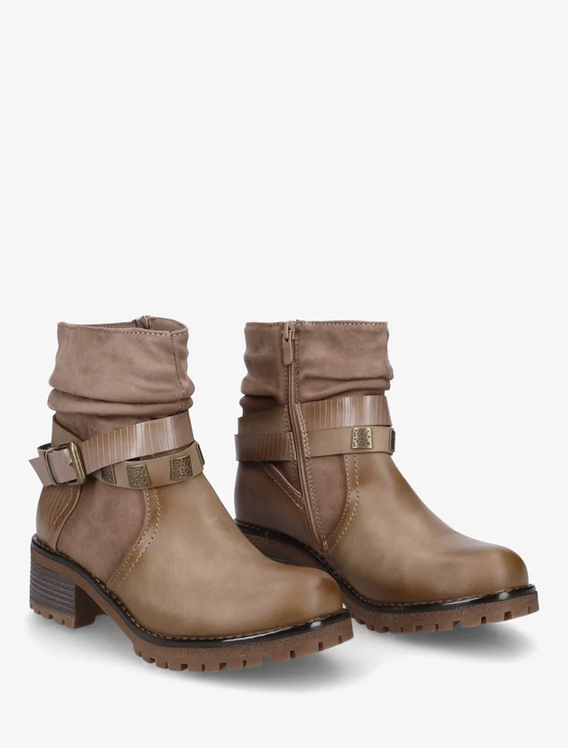 Boots plissées à boucle - Taupe