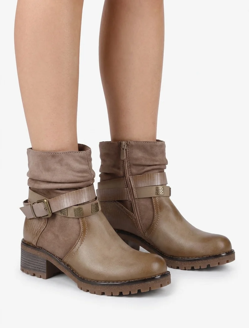 Boots plissées à boucle - Taupe