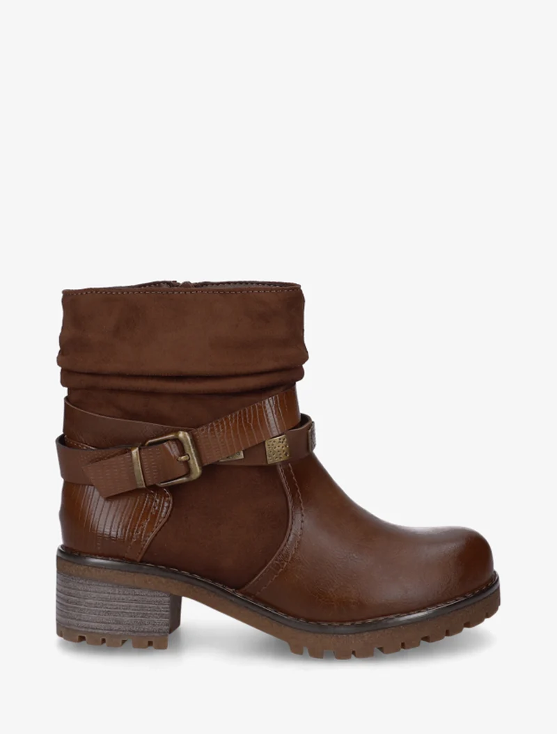 Boots plissées à boucle - Camel foncé