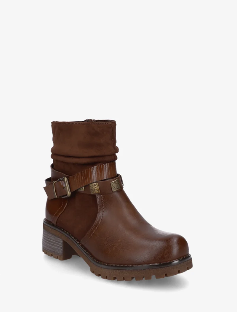 Boots plissées à boucle - Camel foncé