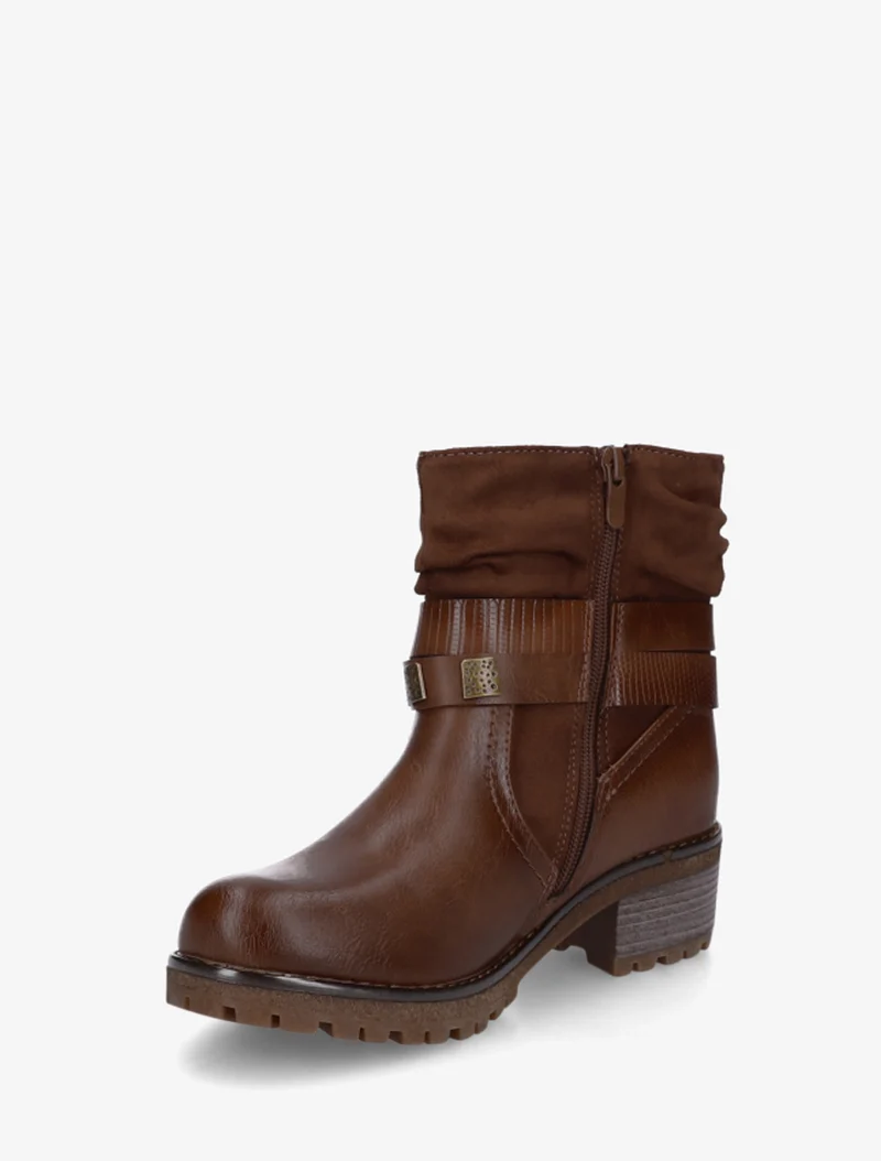 Boots plissées à boucle - Camel foncé