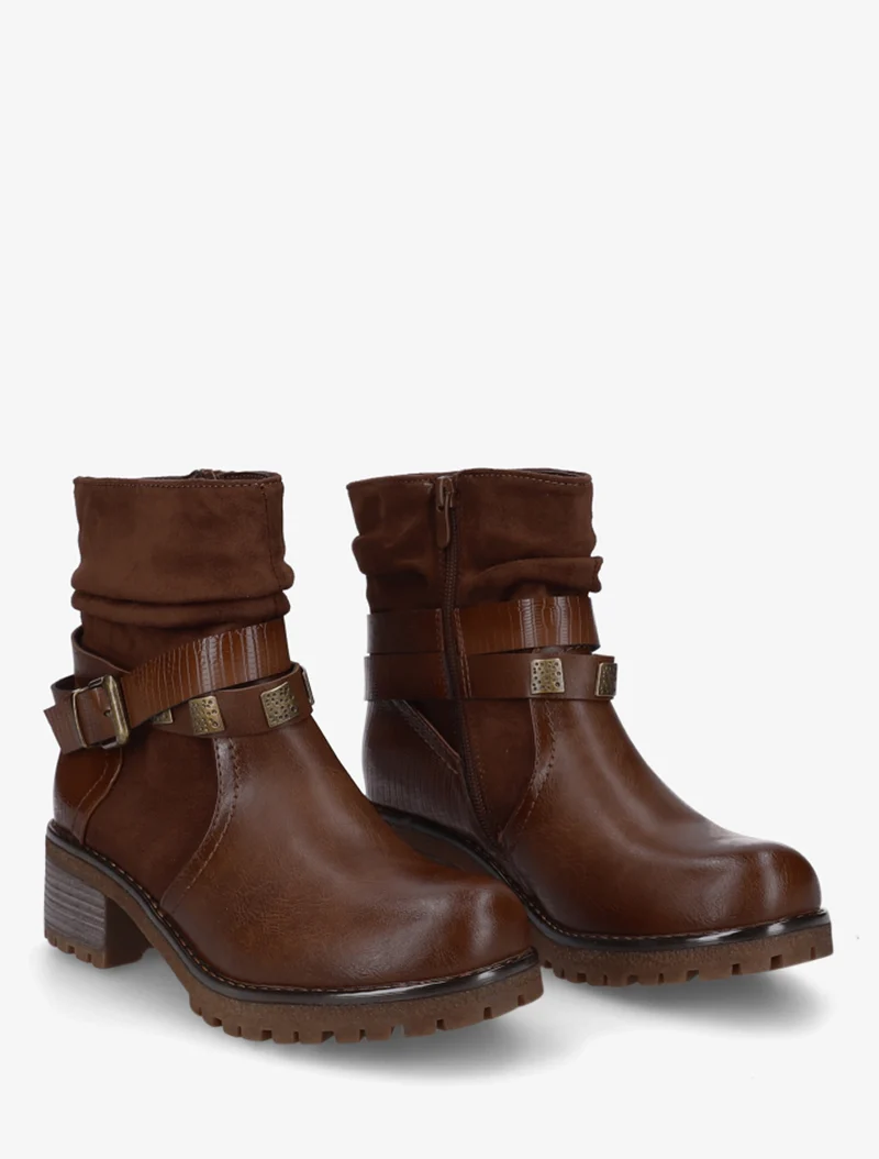 Boots plissées à boucle - Camel foncé