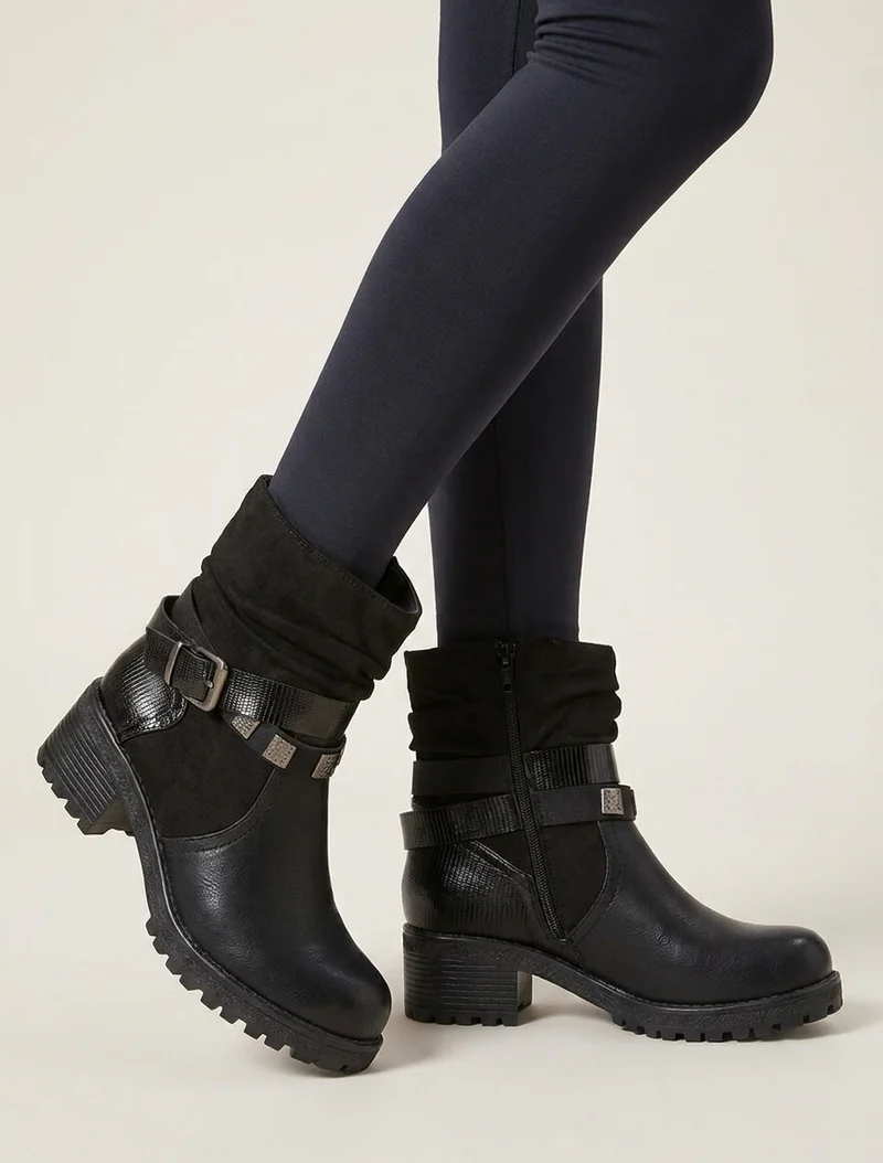 Boots plissées à boucle - Noir