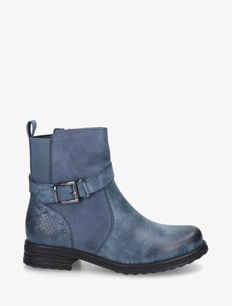 Bottines à sangle décorative et empiècement python - Bleu