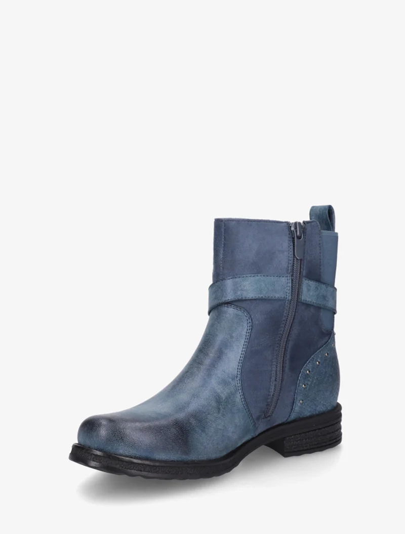 Bottines à sangle décorative et empiècement python - Bleu