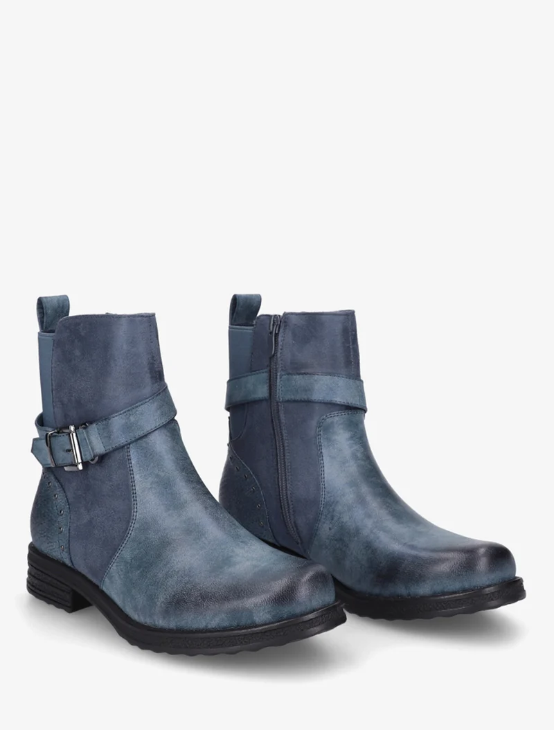 Bottines à sangle décorative et empiècement python - Bleu