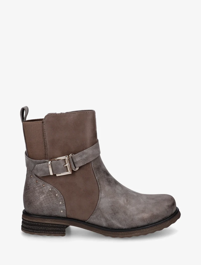 Bottines à sangle décorative et empiècement python - Taupe
