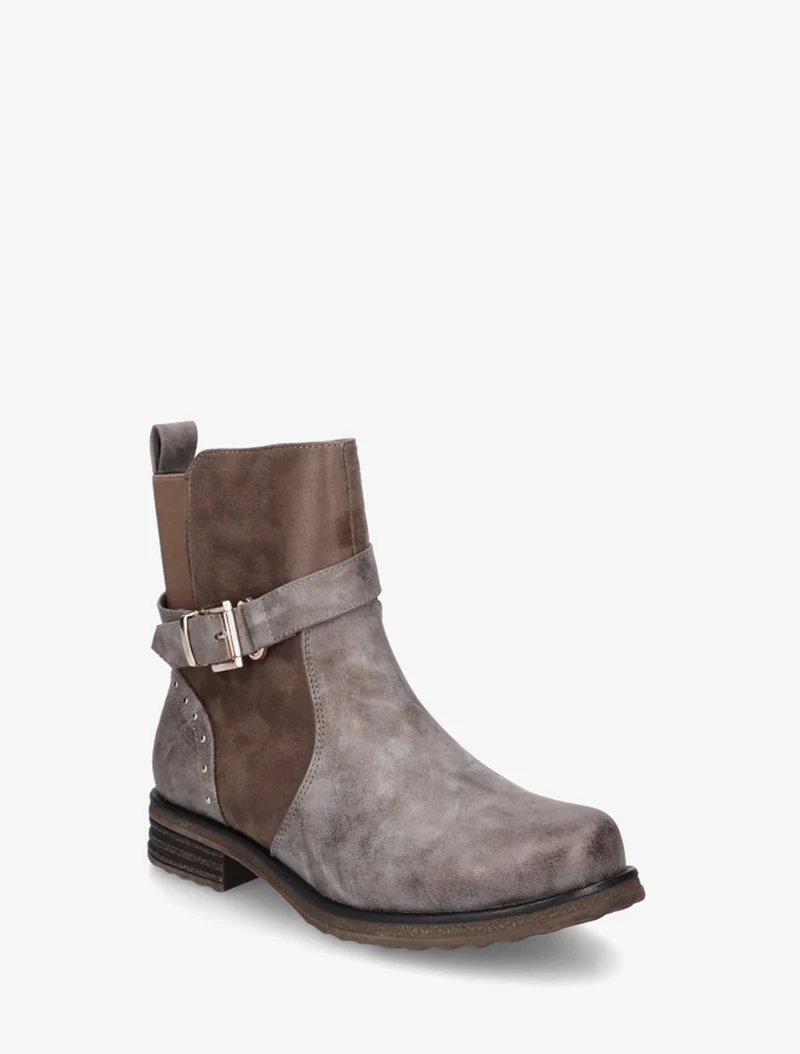 Bottines à sangle décorative et empiècement python - Taupe