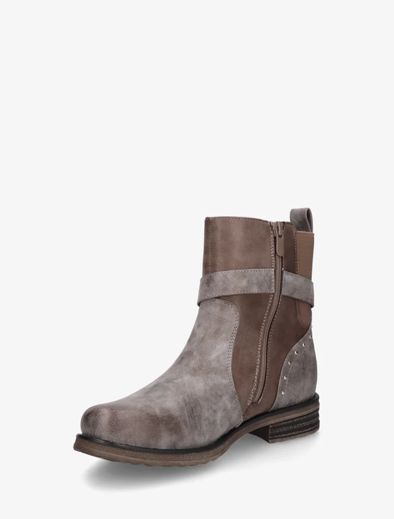 Bottines à sangle décorative et empiècement python - Taupe
