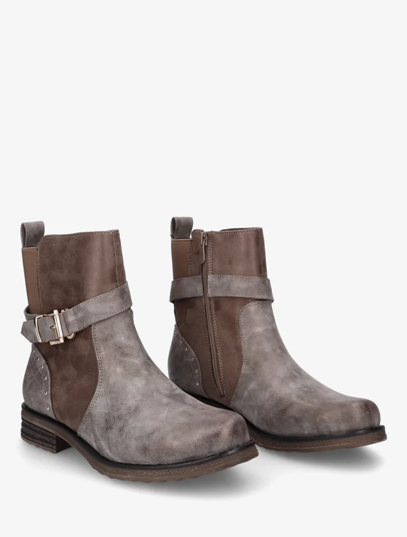 Bottines à sangle décorative et empiècement python - Taupe