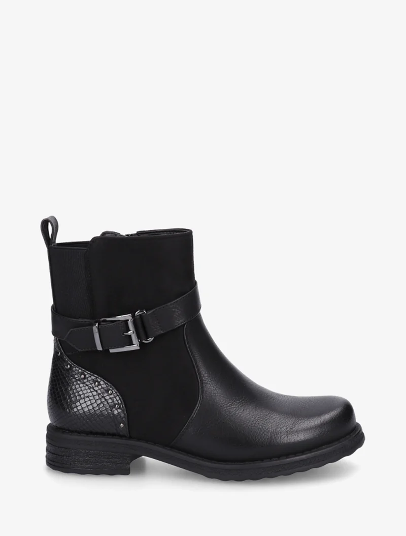 Bottines à sangle décorative et empiècement python - Noir