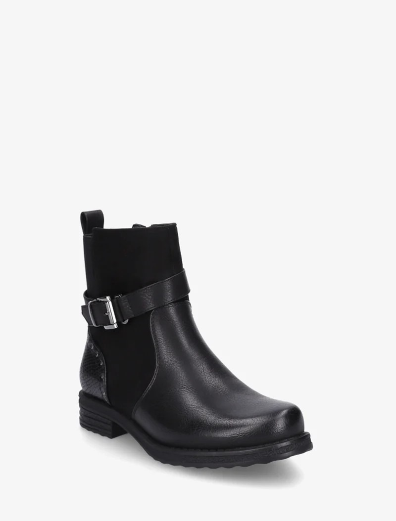 Bottines à sangle décorative et empiècement python - Noir
