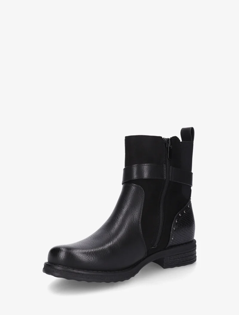 Bottines à sangle décorative et empiècement python - Noir
