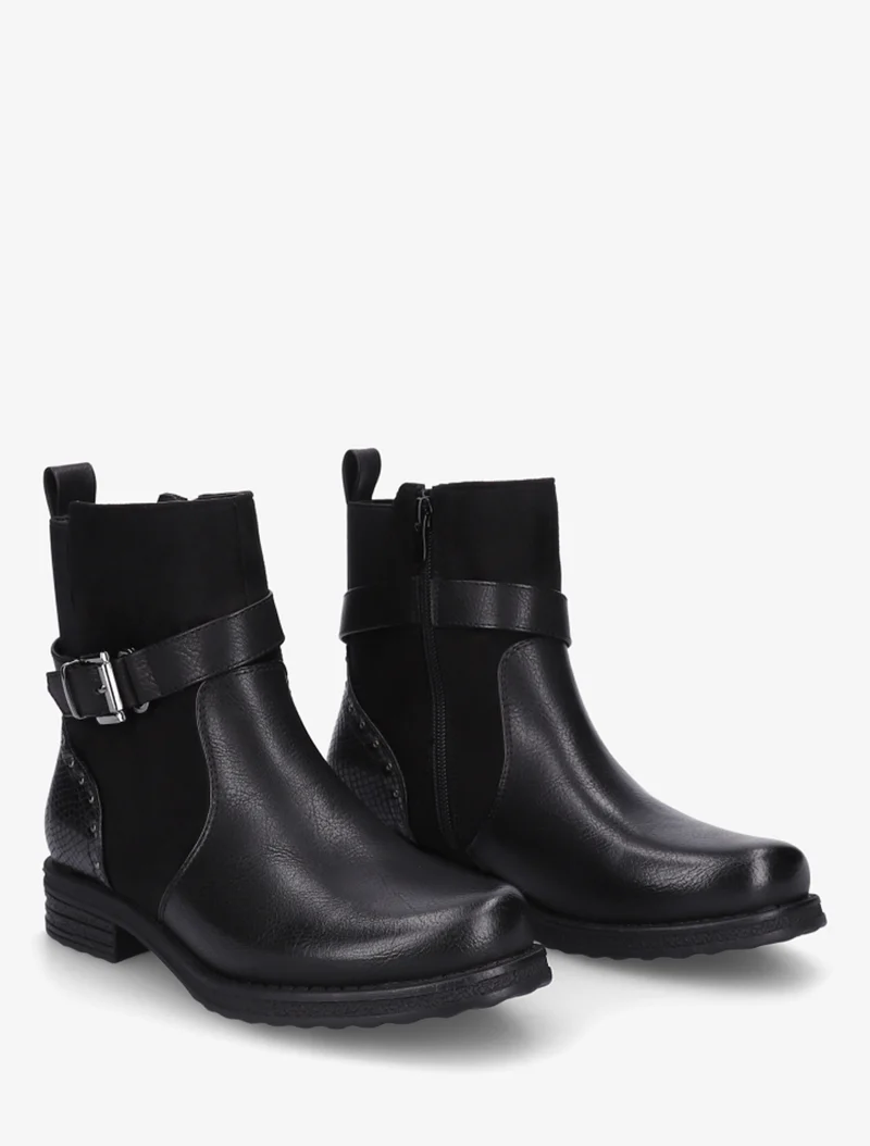 Bottines à sangle décorative et empiècement python - Noir