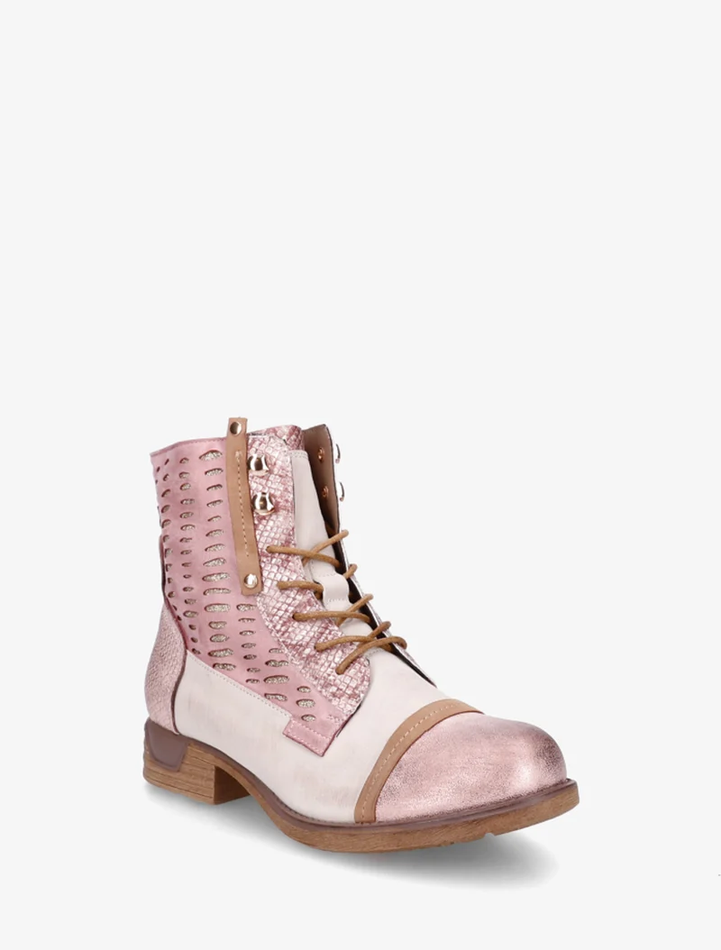 Bottines lacées irisées à perforations - Rose