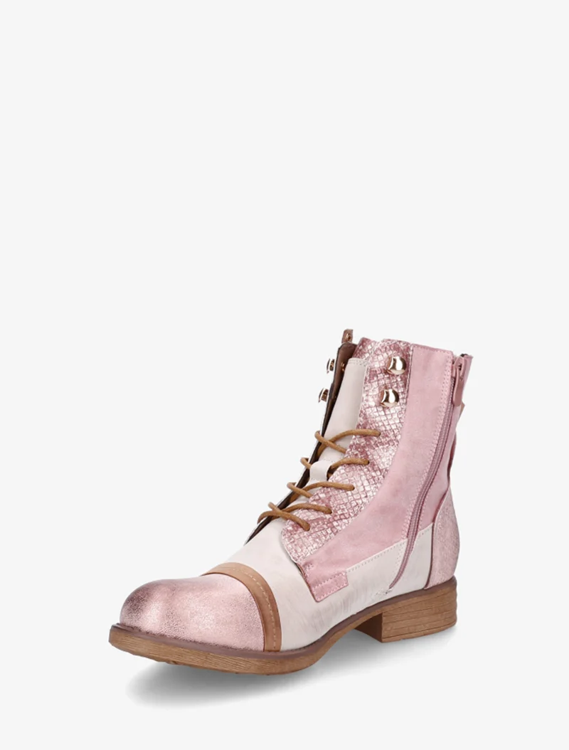 Bottines lacées irisées à perforations - Rose