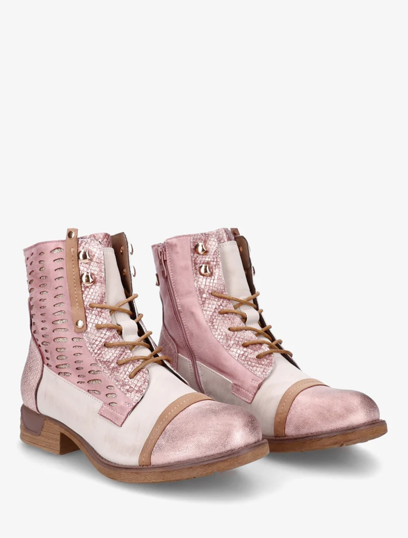 Bottines lacées irisées à perforations - Rose
