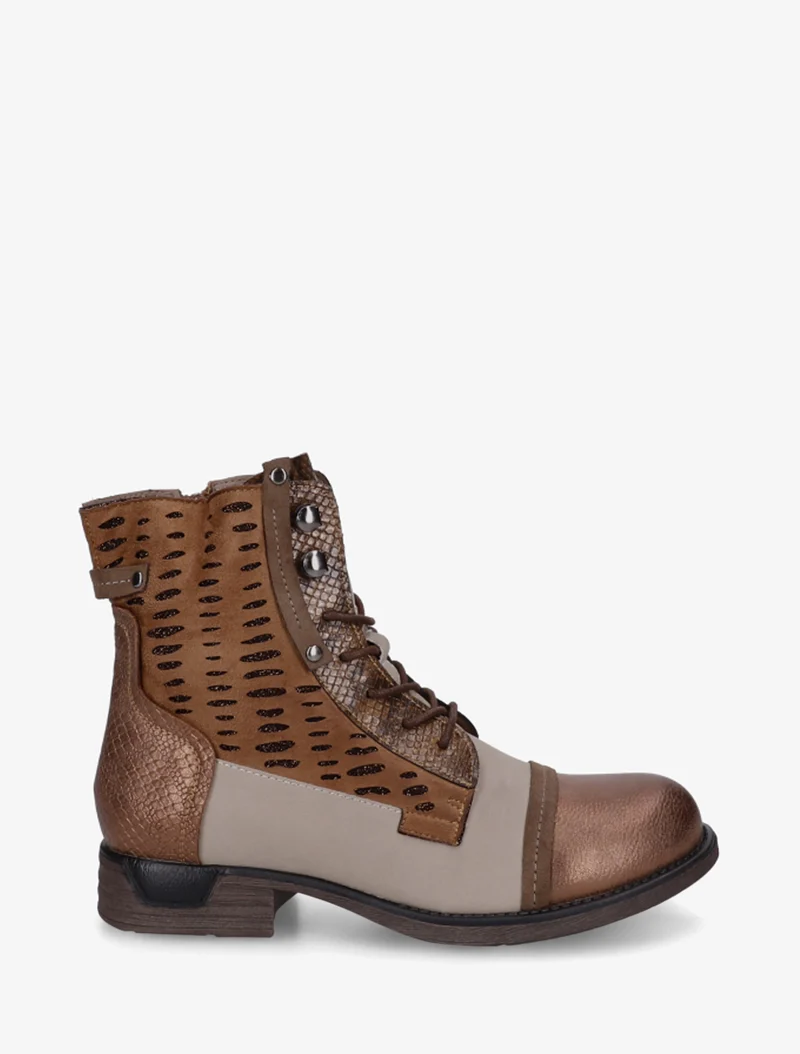 Bottines lacées irisées à perforations - Camel