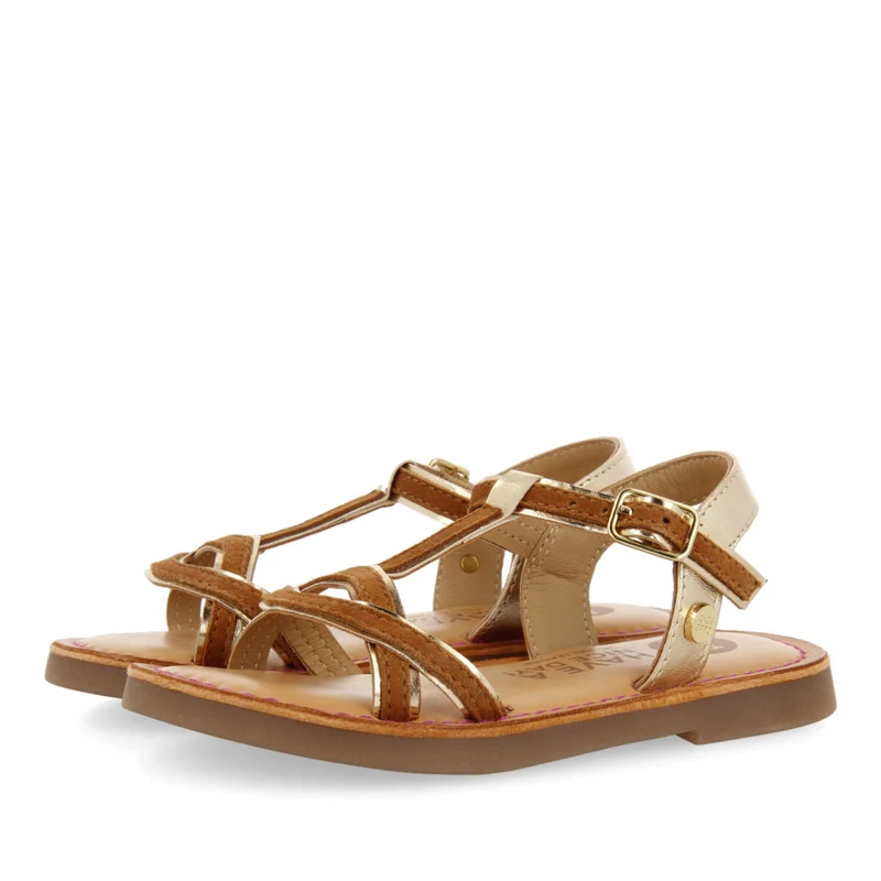 Boucan girls tan suede effect leather sandals