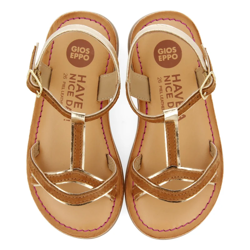 Boucan girls tan suede effect leather sandals