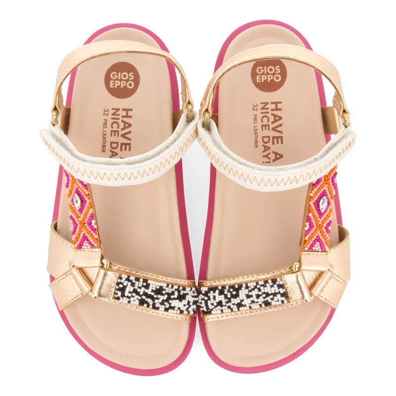 Saulcet girls sandals with anatomical inner soles and multicoloured geometric embroidery