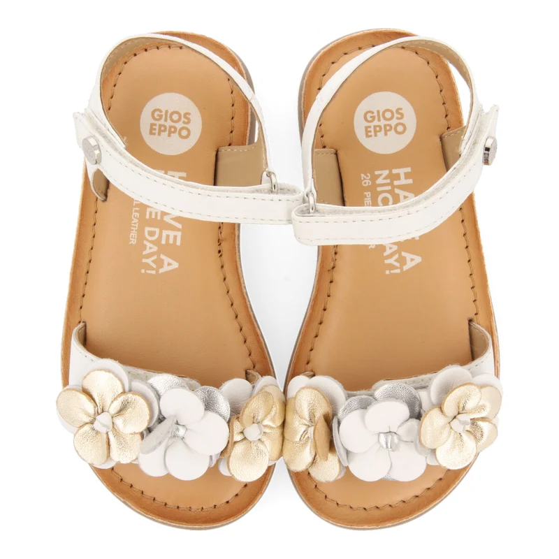 Shales girls white floral leather sandals