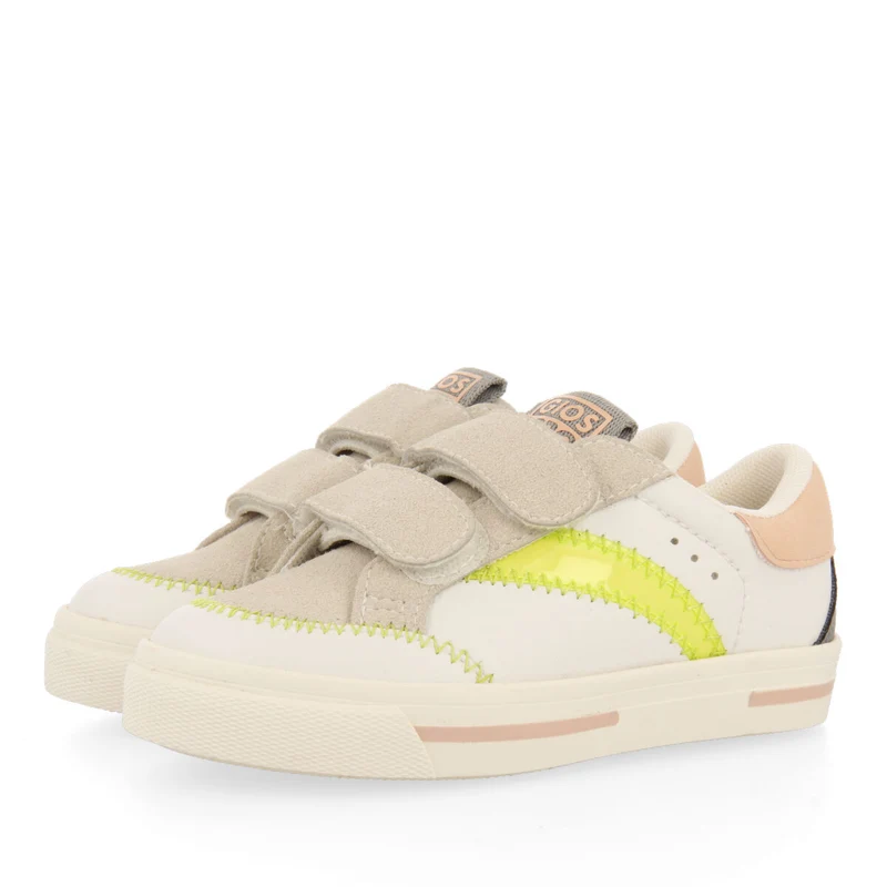 Yalova girls white sneakers with neon yellow details