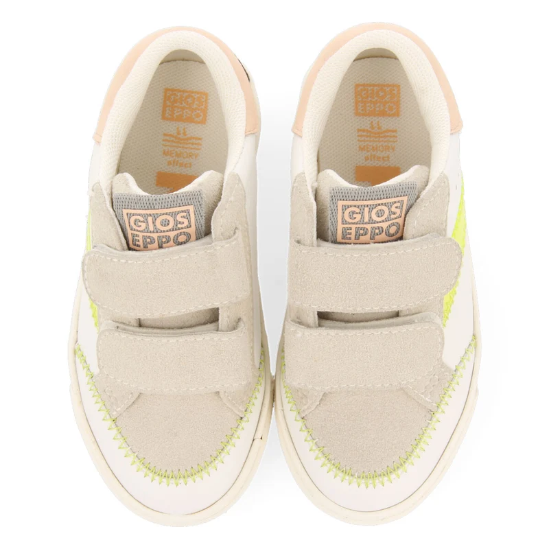 Yalova girls white sneakers with neon yellow details