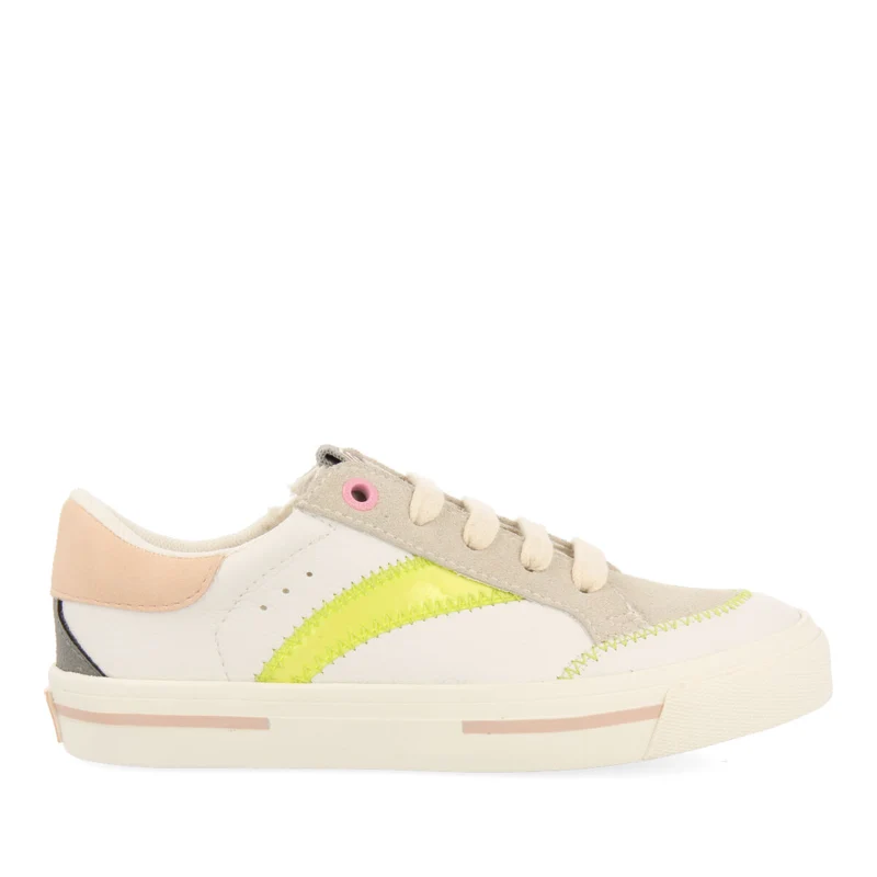 Irancy girls white sneakers with neon yellow accents
