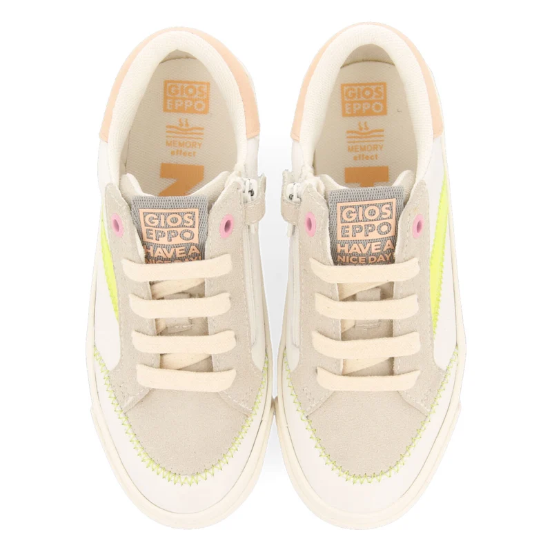 Irancy girls white sneakers with neon yellow accents