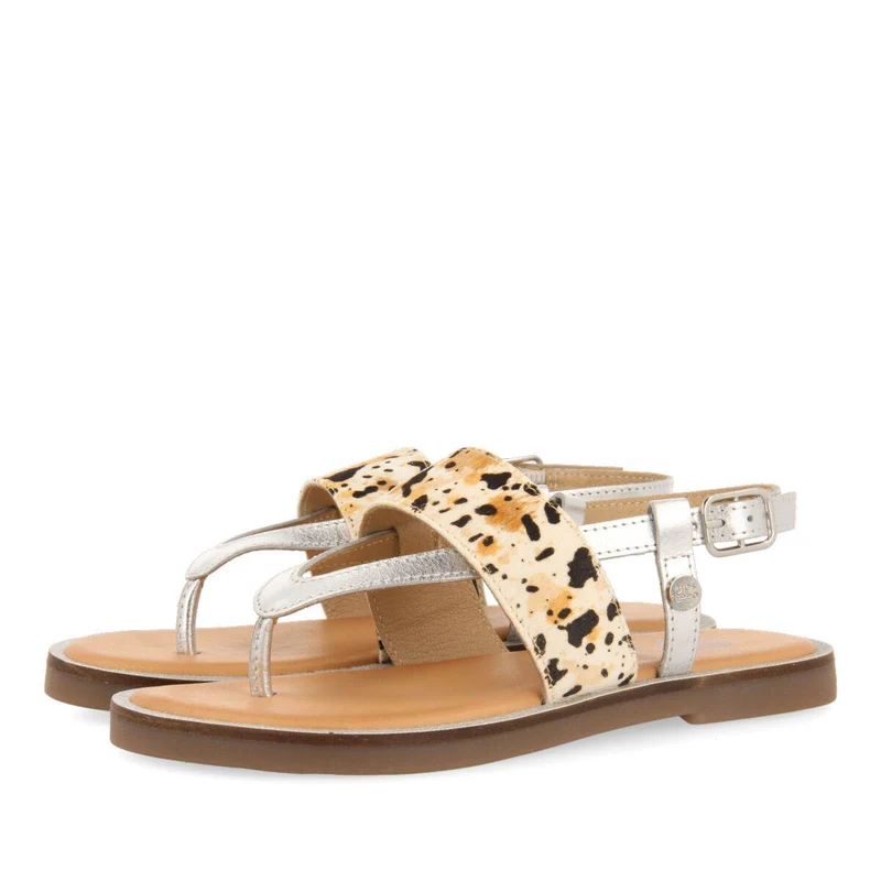 Sardoa girls silver leather and animalrint sandals