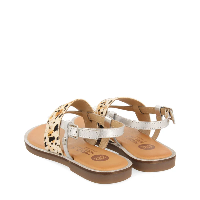 Sardoa girls silver leather and animalrint sandals