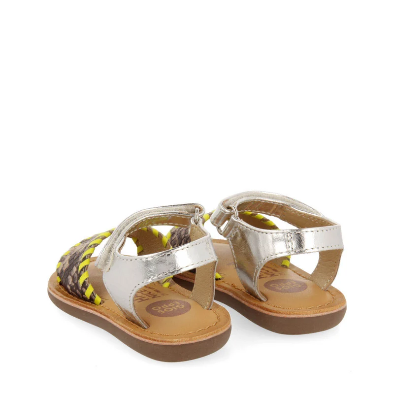 Elanora girls sandals with neon yellow details and animalrint