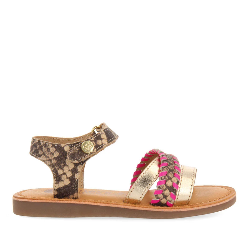 Dota girls sandals with neon fuchsia details and animalrint