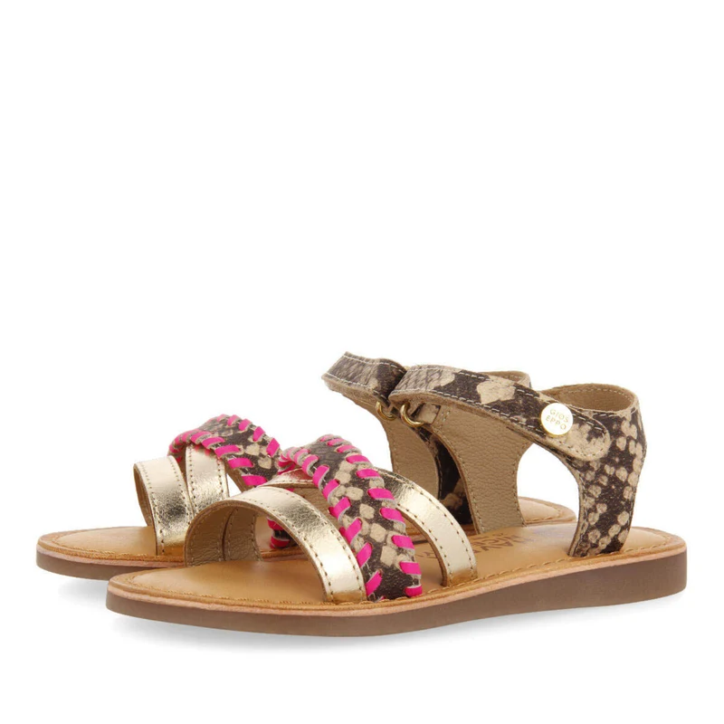 Dota girls sandals with neon fuchsia details and animalrint