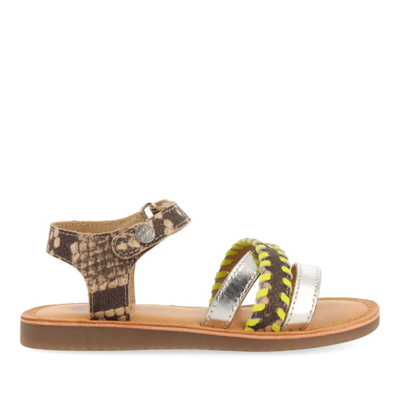 Dota girls sandals with neon yellow details and animalrint