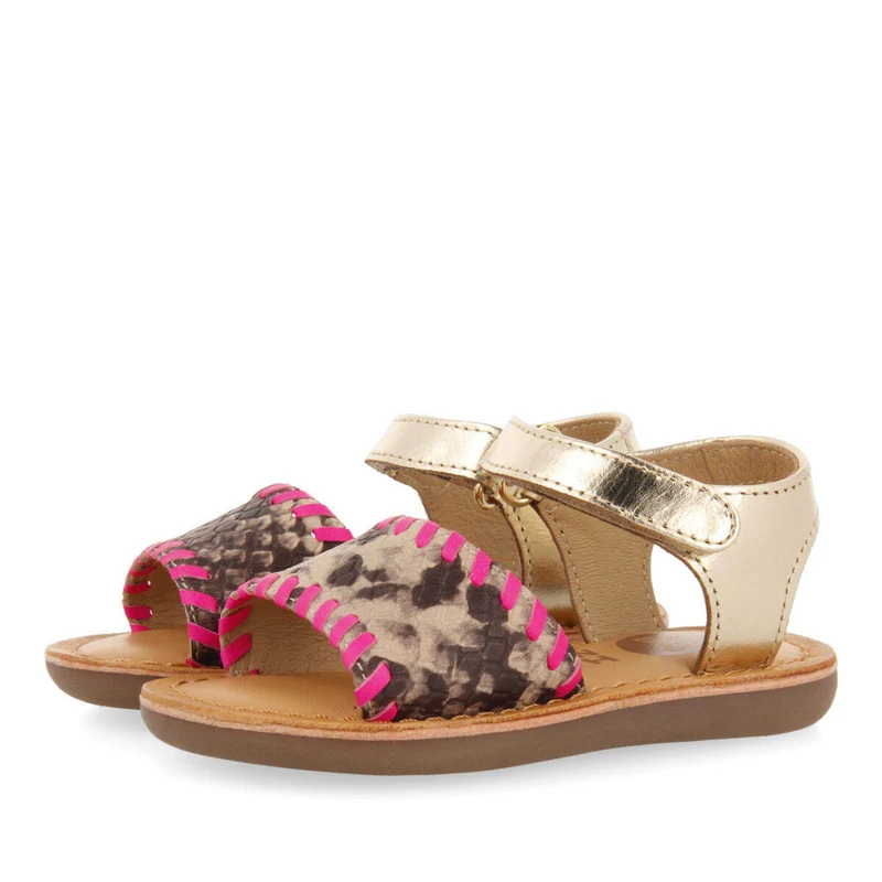 Elanora girls sandals with neon fuchsia details and animalrint