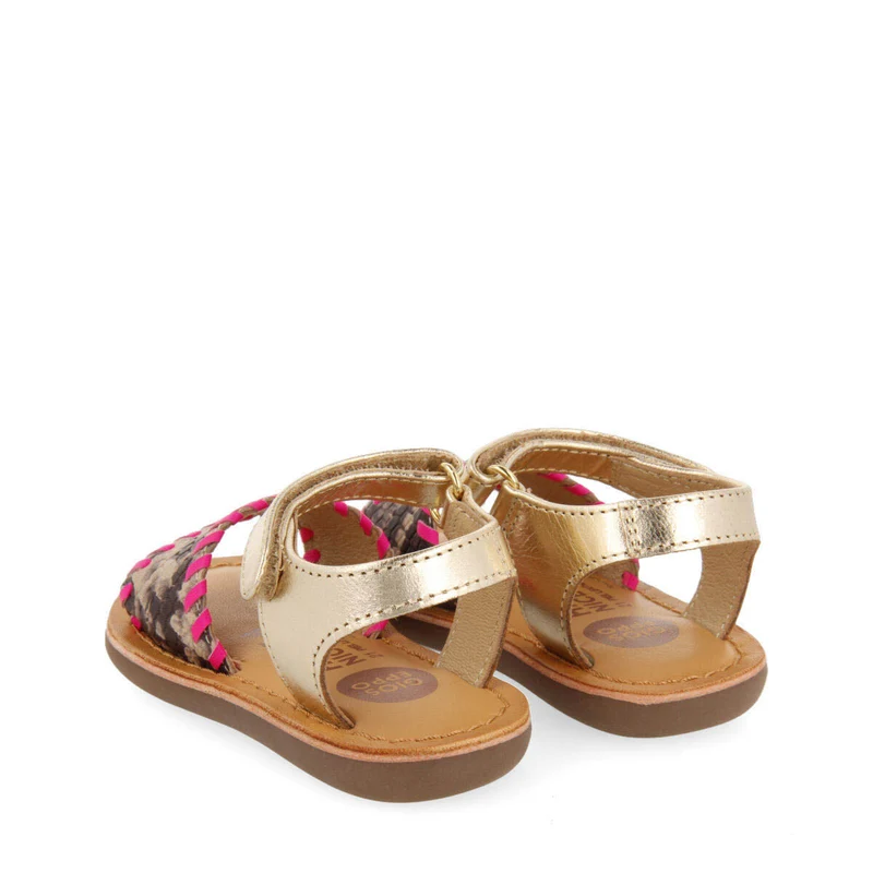 Elanora girls sandals with neon fuchsia details and animalrint