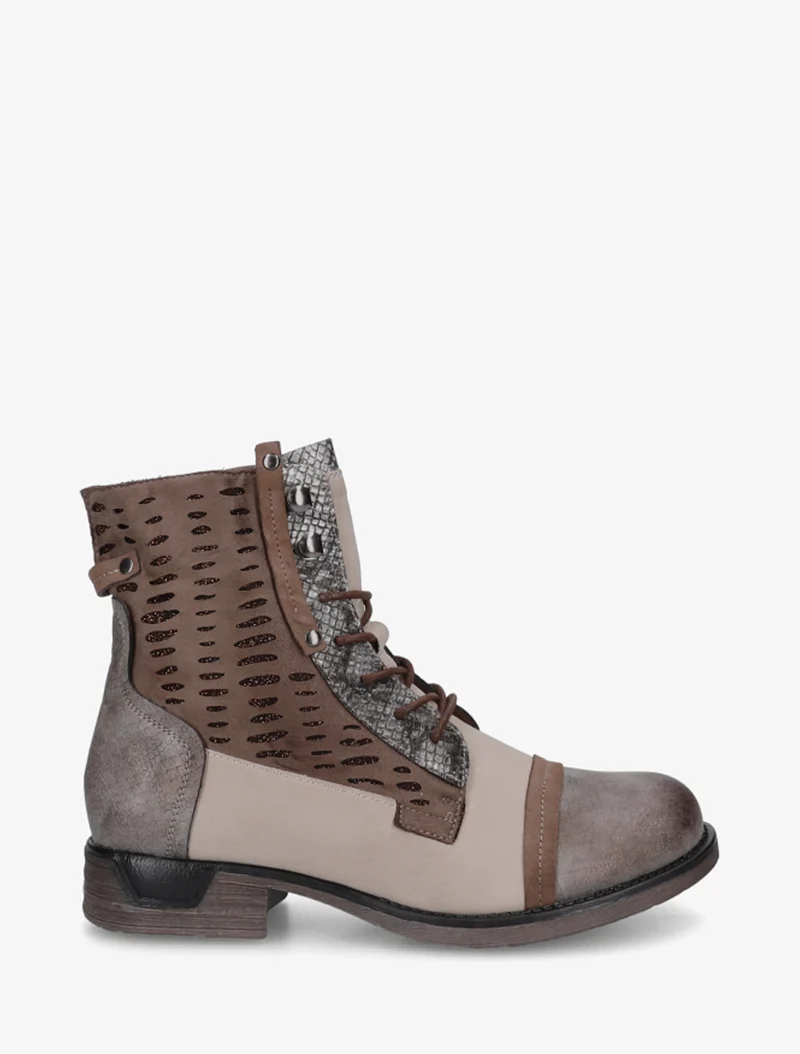 Bottines lacées irisées à perforations - Taupe