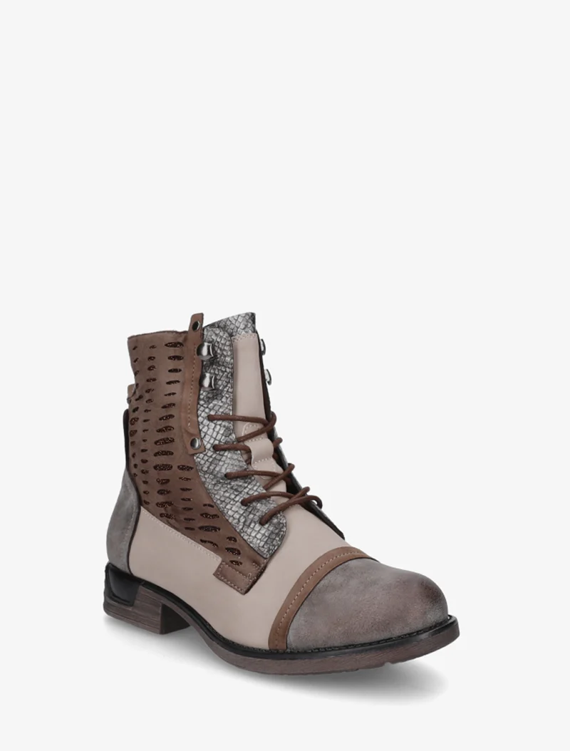 Bottines lacées irisées à perforations - Taupe