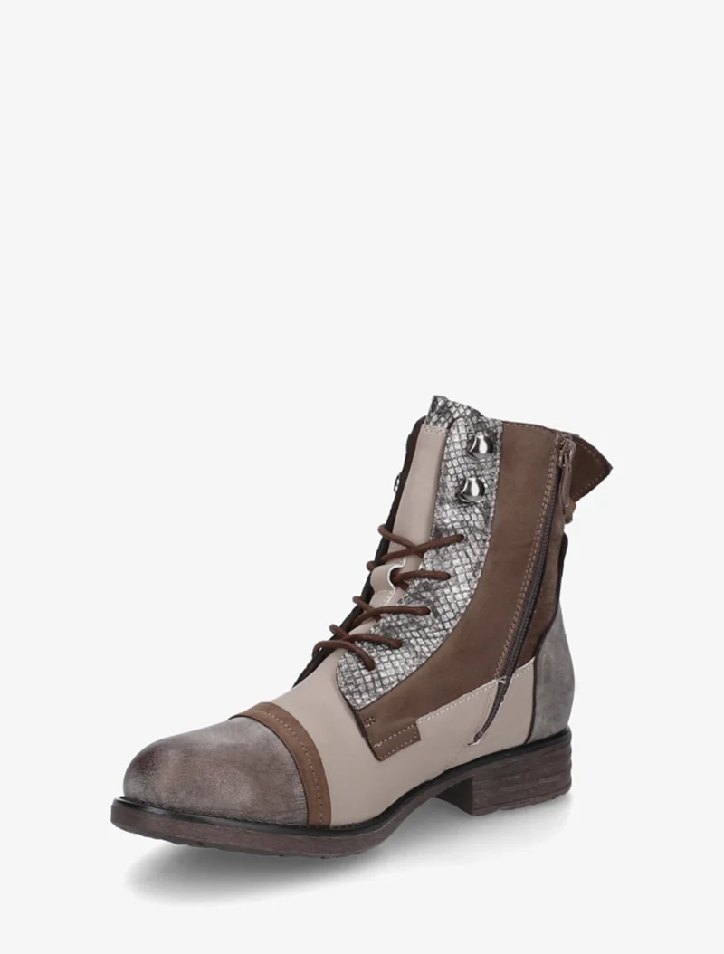 Bottines lacées irisées à perforations - Taupe