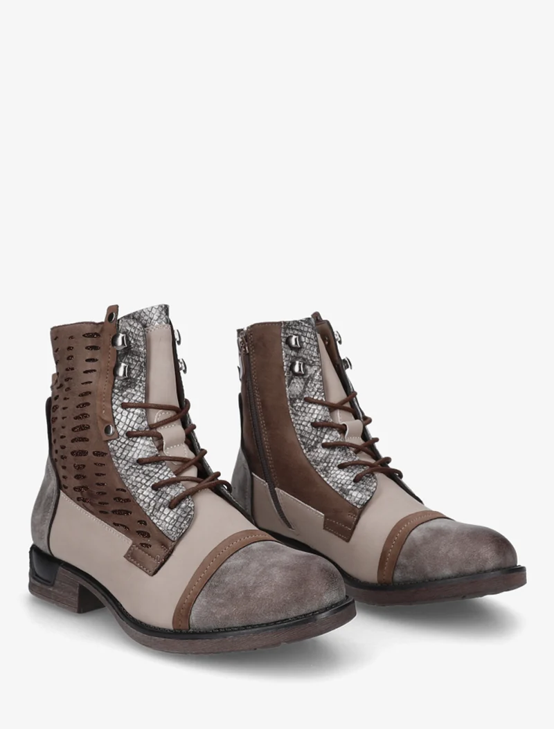 Bottines lacées irisées à perforations - Taupe
