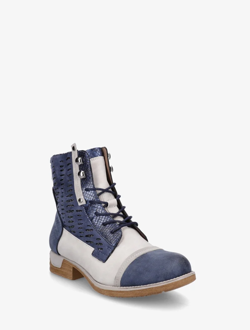 Bottines lacées irisées à perforations - Bleu