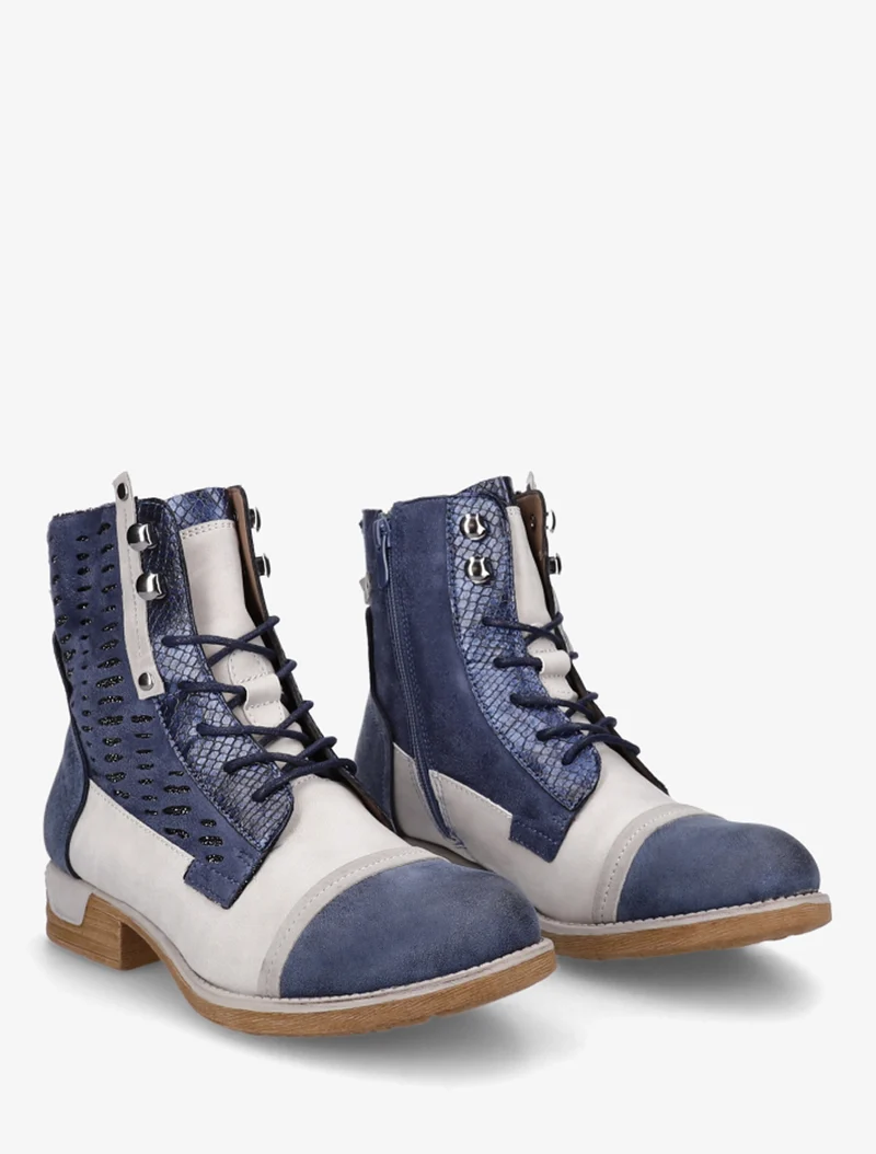 Bottines lacées irisées à perforations - Bleu