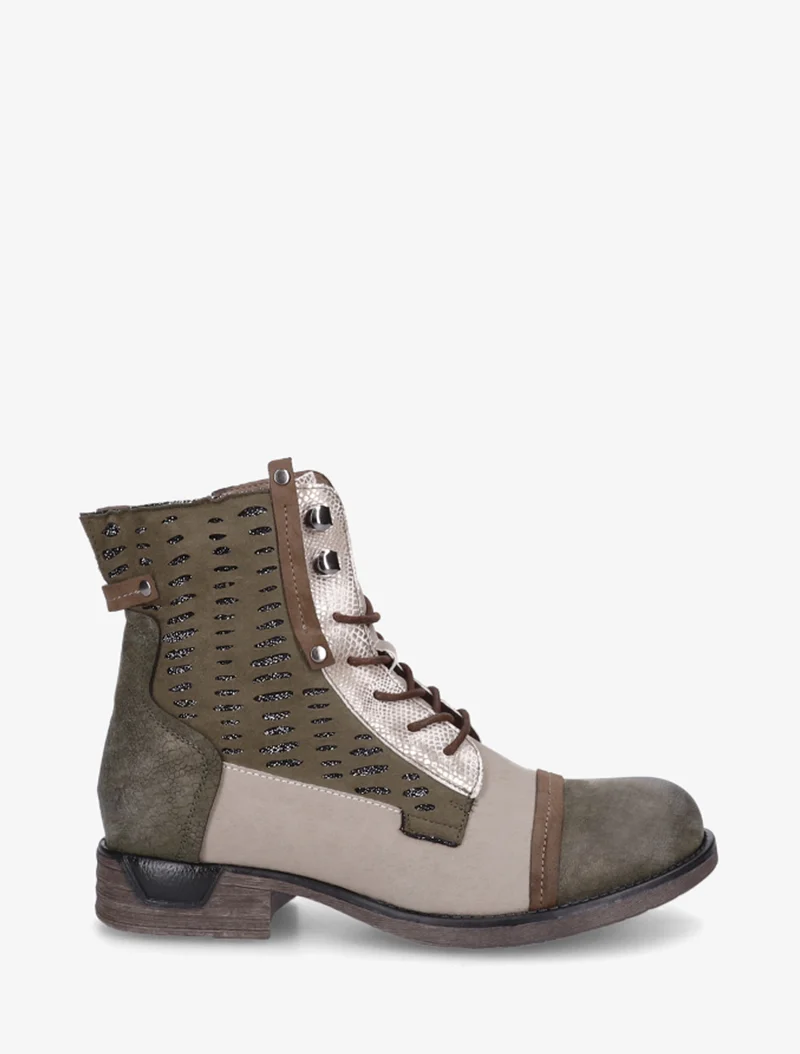 Bottines lacées irisées à perforations - Kaki