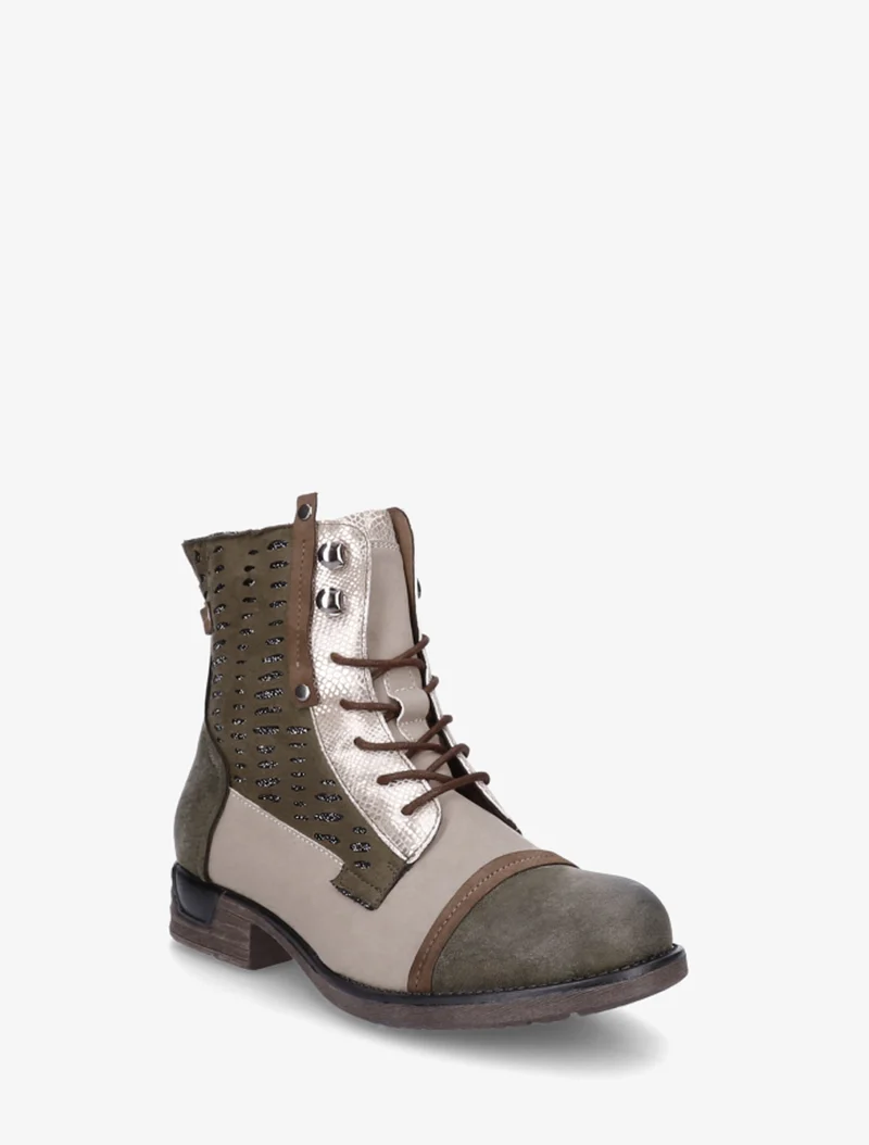 Bottines lacées irisées à perforations - Kaki