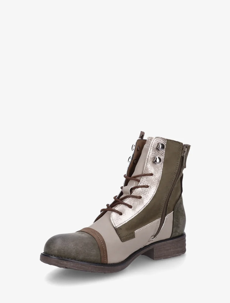 Bottines lacées irisées à perforations - Kaki
