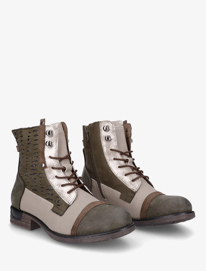 Bottines lacées irisées à perforations - Kaki