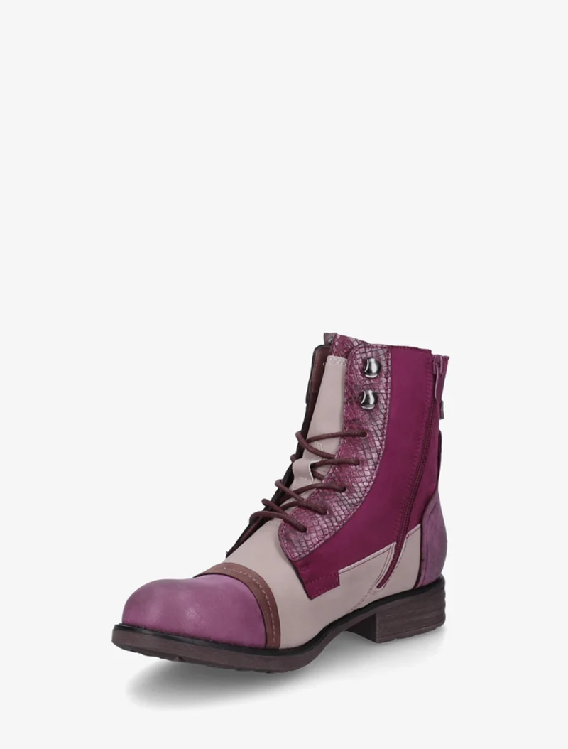 Bottines lacées irisées à perforations - Lie de vin